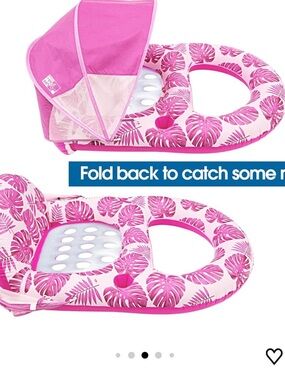 Inflatable Pink Tropical Leaf Pool Float with Canopy